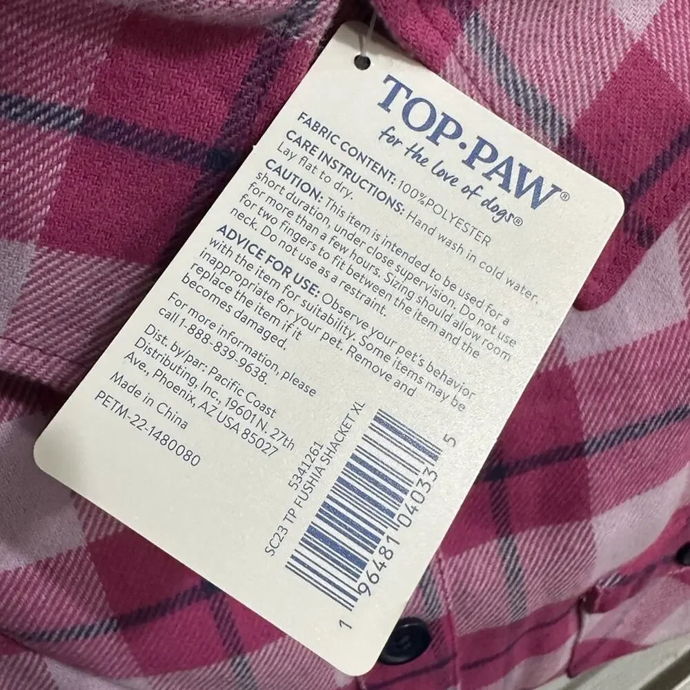 Top Paw® Plaid Print Dog Shacket Shirt Fuchsia - XL